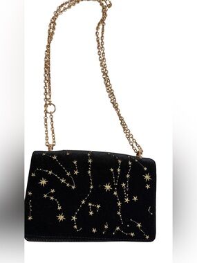 Black Velvet Crossbody with Gold Star Embroidery
